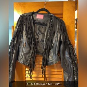 Fringe Black Leather Jacket